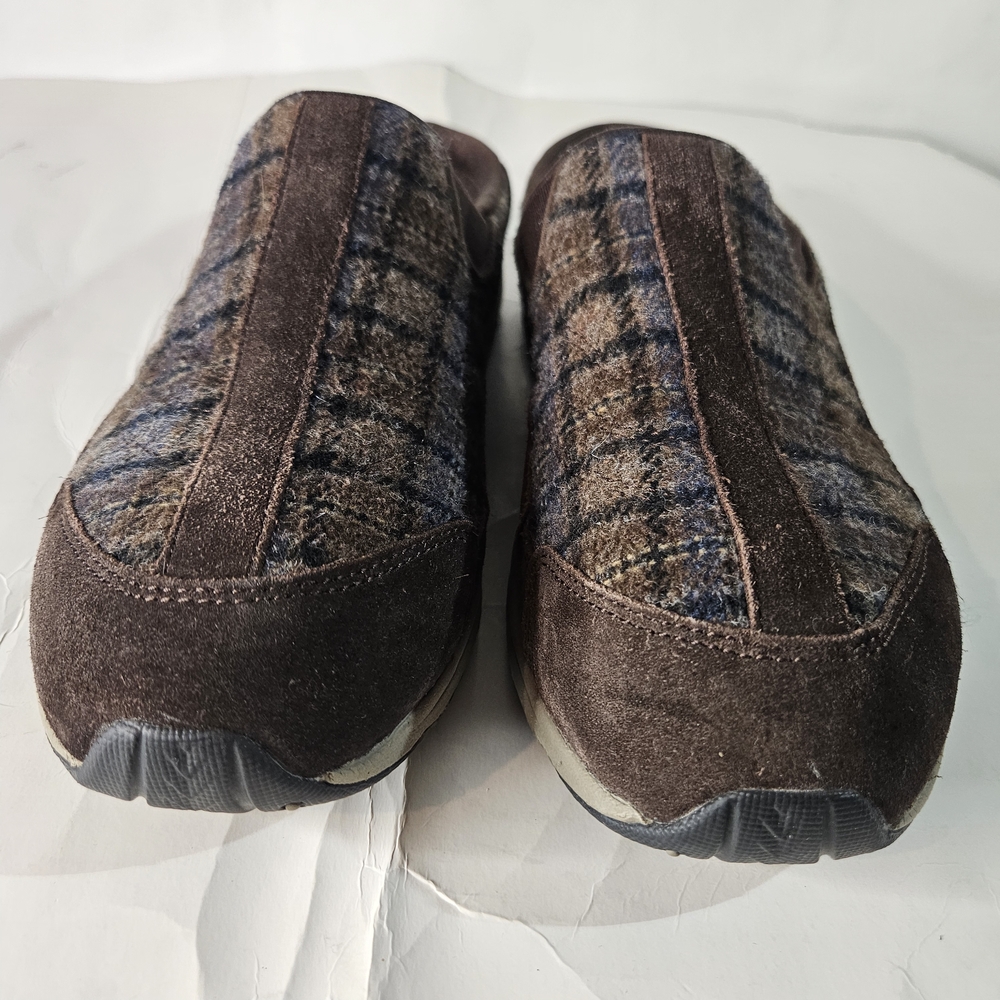 Easy Spirit Traveltime Slip-On Mule Brown Plaid Leather/Fabric Womens Size 9.5M